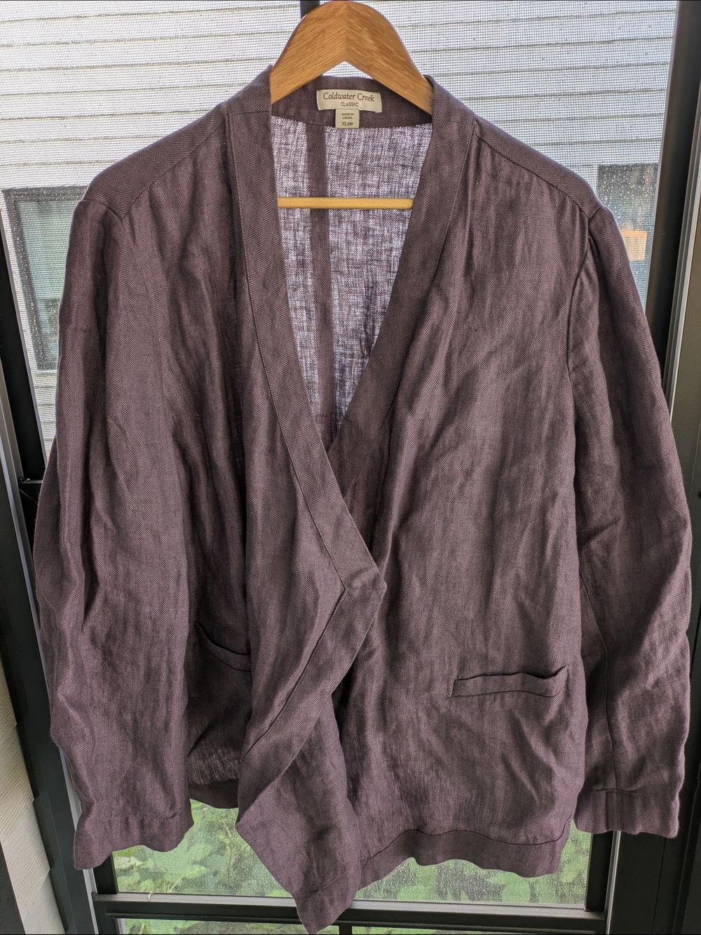 Coldwater Creek Linen Open Jacket - Plum